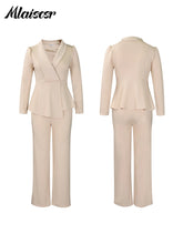 Mlaiscsr Office Lady Two Pieces Set Elegant Long Sleeves Tops and Wide Leg Straight Leg Pants Women Work Wear Business Suit 2025