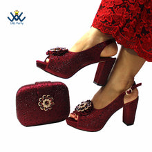 2022 Sweet  Special Design Women Crystal Style African Ladies Party Shoes Matching Bag in Magenta Color