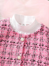 Children's Clothing Girls' Fashion Fragrance Set -3-Piece Set of Pink Checkered Coat, Pink Checkered Skirt, and Solid Color Shir