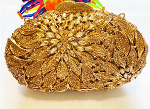 Gold Metal Leaves White Crystals Evening Clutch Bags Luxury Women Wedding Party Purse Ball Handbags Rhinestone Mini heart bag