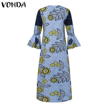 VONDA Bohemian Vestidos 2024 Women Casual Flared Long Sleeve Maxi Dresses Round Neck Loose Print Sundress Ruffles Pleated Robes