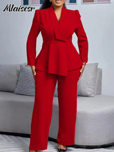 Mlaiscsr Office Lady Two Pieces Set Elegant Long Sleeves Tops and Wide Leg Straight Leg Pants Women Work Wear Business Suit 2025