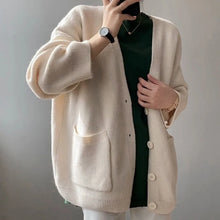 Rimcoy 2025 Chic Yellow Sweater Cardigan Women Lazy Wind Single-Breasted Knitted Cardigan Women Solid V Neck Cardigans Female