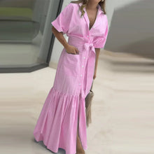 Elegant Striped Printing Short Sleeve Maxi Long Dress Casual Daily Shirt Dress 2025 VONDA Beach Party Sundress Bohemian Vestidos
