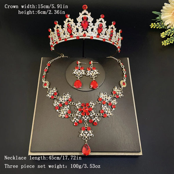 Female Bride Crown Necklace Earrings 3-Piece Set Wedding Accessories