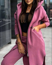 Women's Hooded Zipper Long Coats Tracksuit