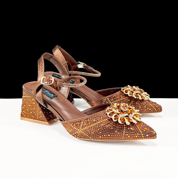 QSGFC High-end Women's Shoes with Diamond Oval Stand Bag Popular in Nigeria Women's High Heels for Special Day