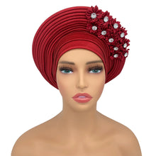 2024 New African Headtie Turban Nigeria Head Ties with Flowers Already Made Auto Gele Women Head Wraps for Wedding Party