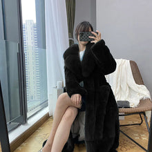 Women's Fashionable Belt Long Thick Warm Faux Fox Fur Jacket