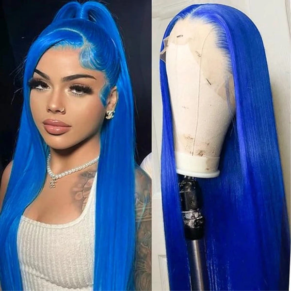 Blue Wig Human Hair 13x4 HD Frontal Lace Wig Glueless Wig Human Hair for Women Wigs Real Human Hair