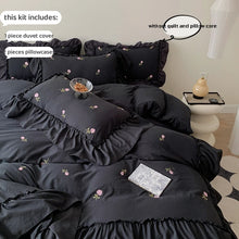 3pcs Rose Embroidered Duvet Cover Set (1*Duvet Cover + 2*Pillowcase, Without Core), Princess Style Lace Bedding Set