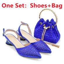Italian Shoes with Matching Bags Set Decorated with Rhinestone African Shoes for Women Mid Heels Party Pumps  Plus Size Heels 43
