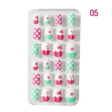24Pcs/Set Kids Candy Flower Cute Fake Nails Detachable Full Cover False Nails Press On Nails Children Girls Nail Decoration Gift