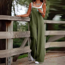 Women's Sleeveless Plus Size Jumpsuit Cotton And Linen Solid Loose Wide Leg Slash Pocket Casual  Ankle-Length Pants 2024
