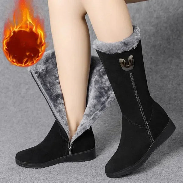 Warm High Fur Boots Women Winter Chunky Mid-calf Boots