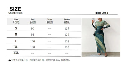 Women's dress, commuting tie dye pleated slim fit round neck long sleeved dress, autumn feminine temperament, high-end feeling