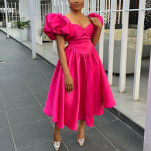 Classy A Line Dresses for Women Sweetheart Neck Puff Sleeves Backless Pleated Midi Dress Summer Elegant Sweet Casual Party Wear