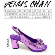 2025 Fashion Open Toe Women Strange Heels Bigger Size Fashion Rhinestone Decoration Purple Shoes And Bag Set Party Bag