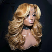 13x6 Body Wave Highlight Lace Front Synthetic Ombre 13x4 Lace Frontal Wigs Honey Blonde Colored Wigs For Women