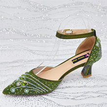 Women's Elegant Rhinestone Pointed Toe Pumps With Matching Shoes And Bag Set