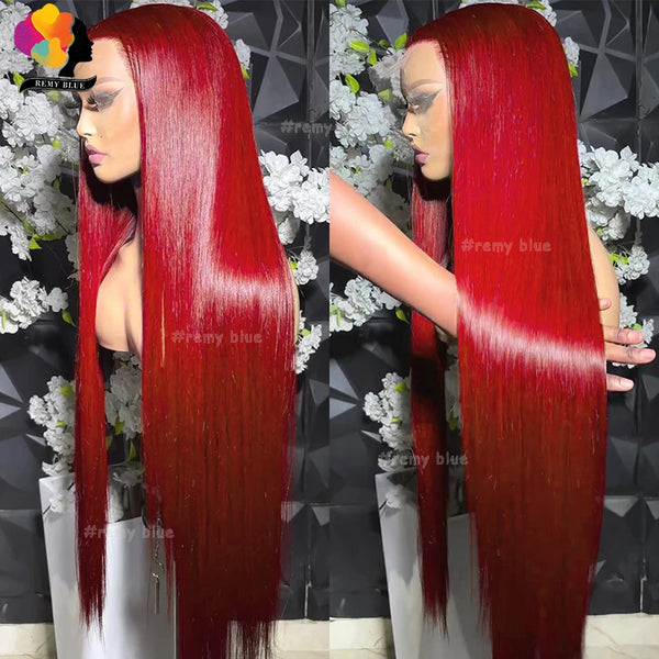 Colored Red Straight Lace Front Human Hair Wig 13x4 13x6 Transparent Lace Frontal Wigs Burgundy Human Hair Wigs for Black Women