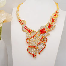 Latest Italian Dubai Gold Color Ladies Full Crystal Necklace Jewelry Set Simple Ring Bracelet Earrings African Jewelry Wedding
