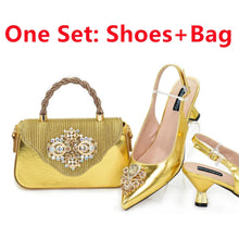 Fashion African Matching Shoes and Bags for Party Nigerian Women Nigerian Italian Shoes and Bags Set Decorated with Rhinestone