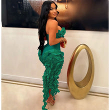 Women Strapless Ruffles Tassel Splicing Irregular Birthday Bodycon Midi Maxi Dress 2025 Even Sexy Party Dresses Vestidos