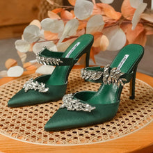 Women's High HeelsTemperament Baotou Silk Wheat Ear Rhinestones Muller Semi-Trailer Pump Pointed Stiletto Sandals