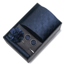 Top Grade Fashion 8 cm Wide Tie Sets Blue Stripe Men's Gravata Handkerchief Cufflink Box Fit Group Workplace Wedding Tie