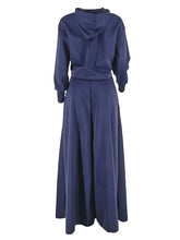 CM.YAYA Fashion Women's Set Long Sleeve Hooded Sweatshirt and High Side Split A-line Maxi Skirt Suit 2024 Two 2 Piece Set Outfit