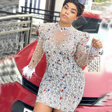 CM.YAYA Vintage Women Mesh See Though Crystal Feather Hem Long Sleeve Bodycon Midi Maxi Long Dress Sexy Party Club Dresses