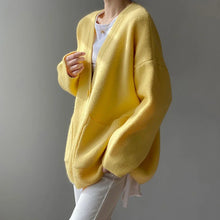 Rimcoy 2025 Chic Yellow Sweater Cardigan Women Lazy Wind Single-Breasted Knitted Cardigan Women Solid V Neck Cardigans Female
