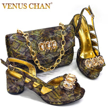 Elegant Heels for Womens Peep Toe Special Material Design Rhinestone Sandals Italian Shoes and Bags Matching Set 2024