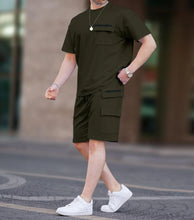 Summer 2025 Men's Short Sleeve Multi-Pocket Utility T-Shirt Shorts Casual Set for Western Europe and America