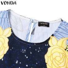 VONDA Bohemian Vestidos 2024 Women Casual Flared Long Sleeve Maxi Dresses Round Neck Loose Print Sundress Ruffles Pleated Robes