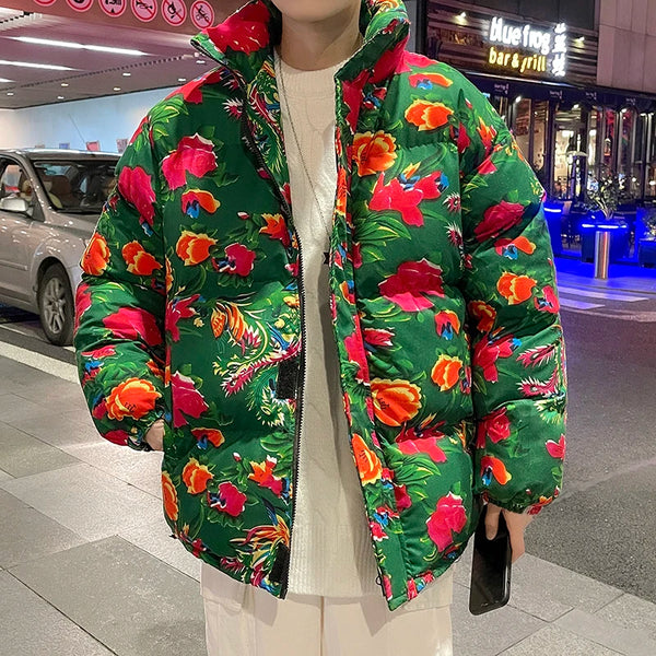 Men Harajuku Big Flopwer Coat Winter Jacket 2024 Mens Streetwear Hip Hop Parka Chinese Traditional Clothes Puffer Jackets XXXXXL