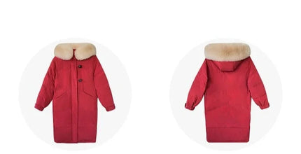 Women's Large Fur Collar Hooded Warm Thick Padded Parka Jacket