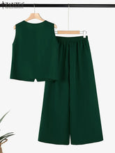 ZANZEA 2025 Summer Women Pant Sets Casual V Neck Vests Tops Wide Leg Pant 2pcs Outfits Office Lady Solid Commute Trouser Suits