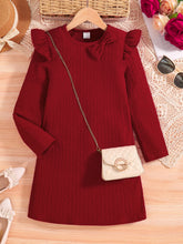 Girl's Autumn New Dress Casual Cute Red Knitted Dress Knee length Skirt Thin Breathable