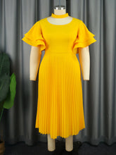 Plus Size A Line Dresses Yellow Butterfly Short Sleeve Cut Out High Waist Office Work Daily Evening Party Outfits for Women 2024