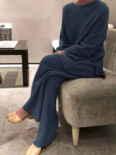 Women Elegant O Neck Loose Sweater and Wide Leg Knitting Trousers Suits Autumn Winter Two Piece Set Vintage Solid Jumper Outfits