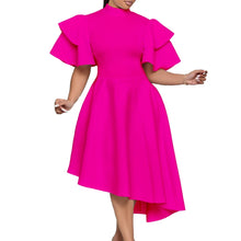 Elegant Party Dresses for Woman 2024 New O Neck Ruffles Sleeve High Waisted Asymmetric Mid Calf Luxury Birthday Dinner Vestidos