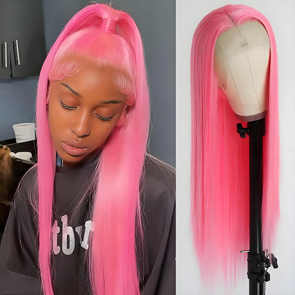 30 36 inch 250% Straight 13x4/13x6 Hd Pure Pink Lace Front Wigs 100% Human Hair For Women Brazilian Color Pre Plucked Glueless