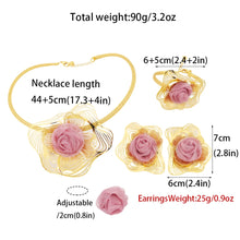 Shining Gold Plated Pink Big Flower Shape Necklace Bangle Earrings Ring Women Jewelry Set for Party Wedding Gifts
