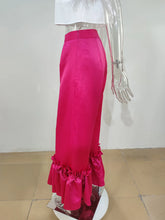 CM.YAYA Women Elegant Ruffles Hem High Waist Loose Wide Leg Flare Pants 2022 Summer Rose Red Black INS Trousers