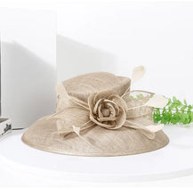 Luxury Blue Sinamay Church Hat For Women Elegant Feather Wedding Bridal Bowler Hats Cocktail Party Derby Cap Chapeau Femme