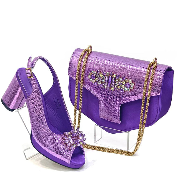 Italian Rhinestone Decoration Women's Shoes And Bag Set