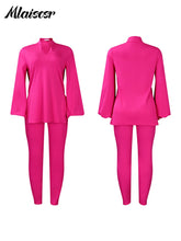 Mlaiscsr Causal Solid 2 Piece Set Women V Neck Loose Fit Tops and Legging Jogger Pants Suit Stretwear Birthday Tracksuits Outfit