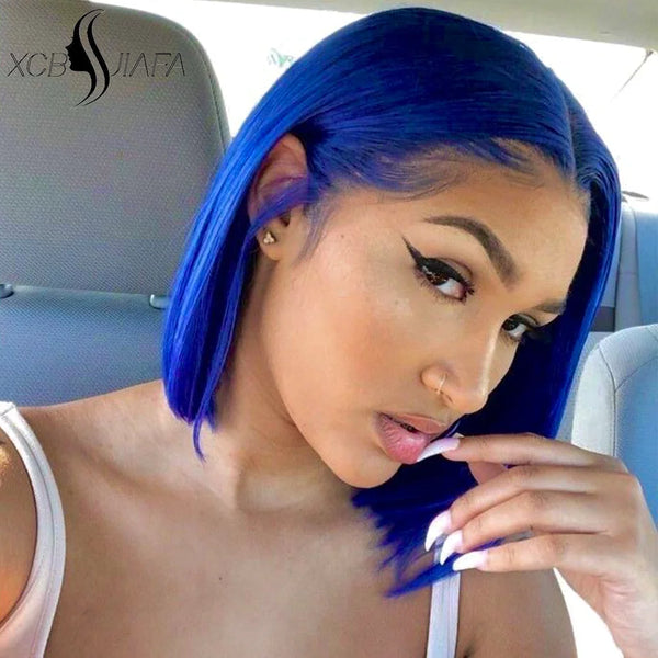 Brazilian Hair Straight Navy Blue Bob Human Hair Wig 180 Density 13x4 HD Lace Frontal Wigs